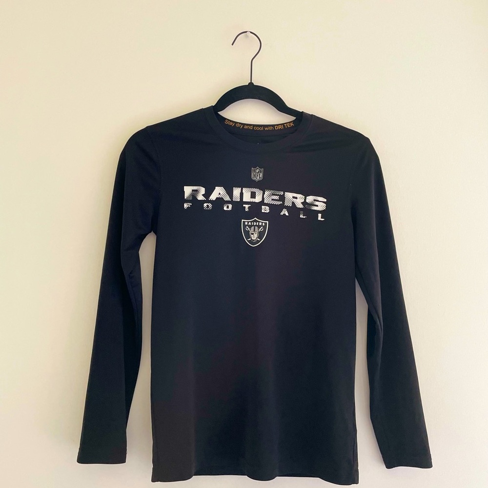 NFL Raiders Boys Youth 10 12 Medium Long Sleeve Dri Tek Shirt - Picture 1 of 7